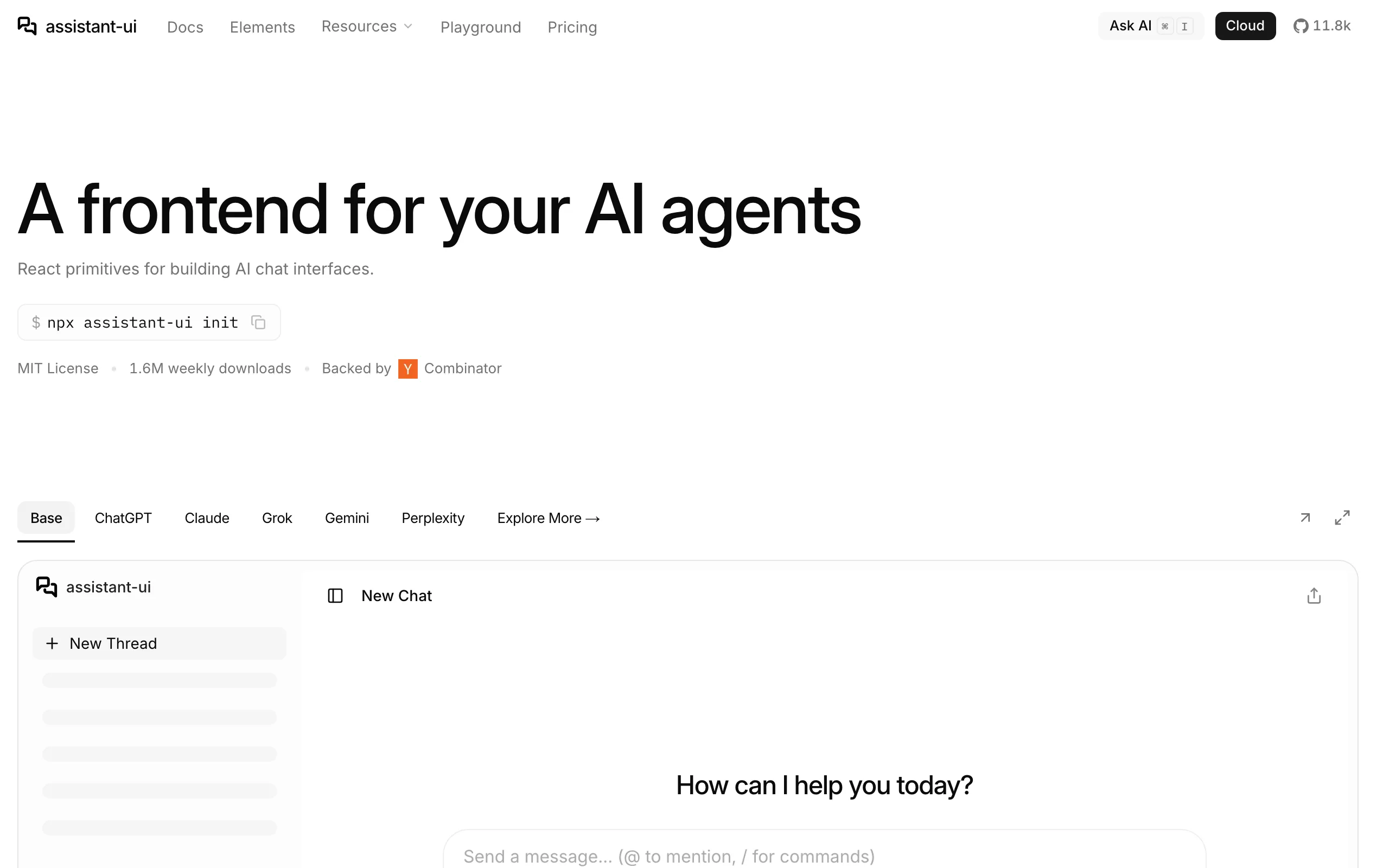 Screenshot of the assistant-ui homepage