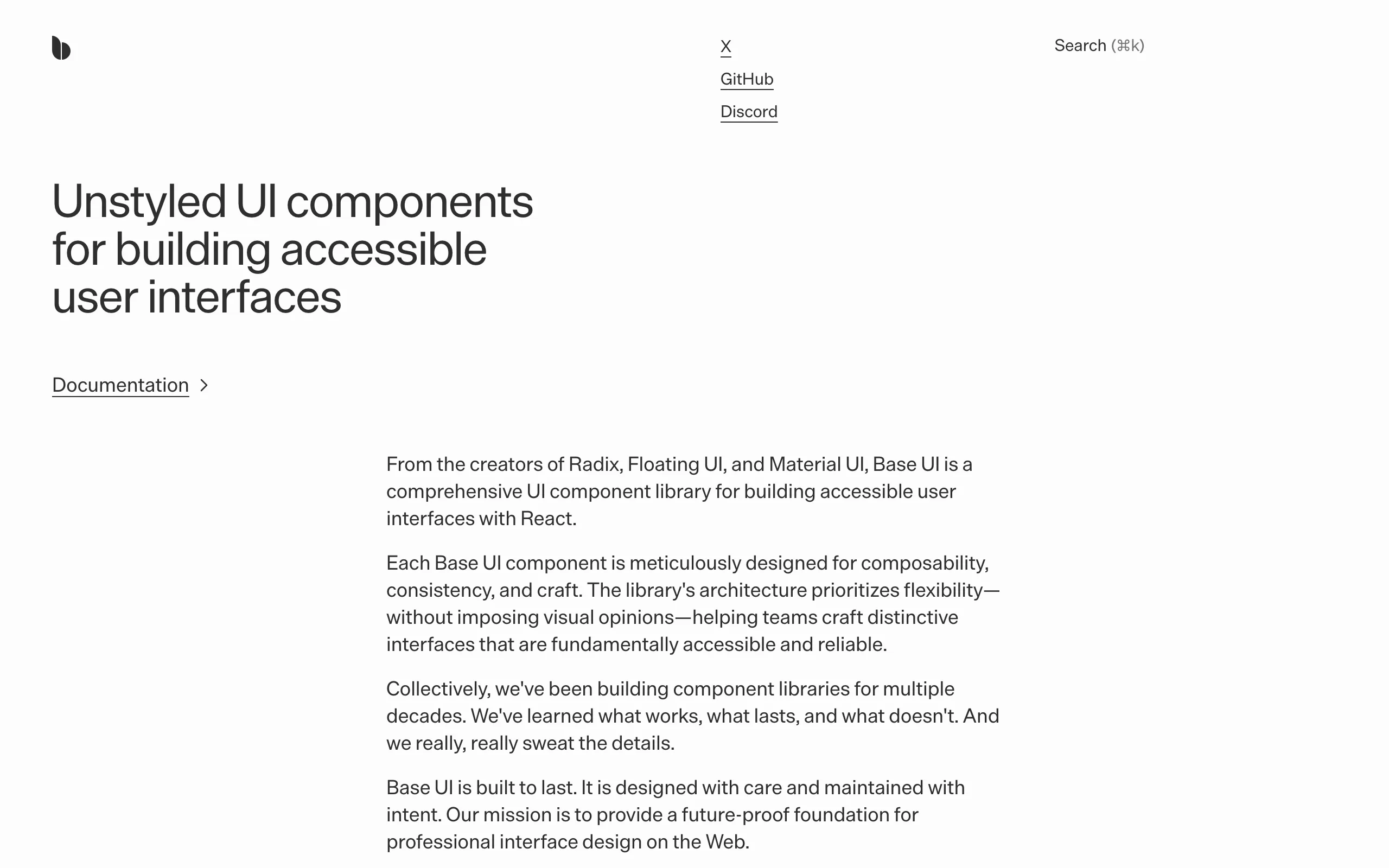 Screenshot of the Base UI homepage