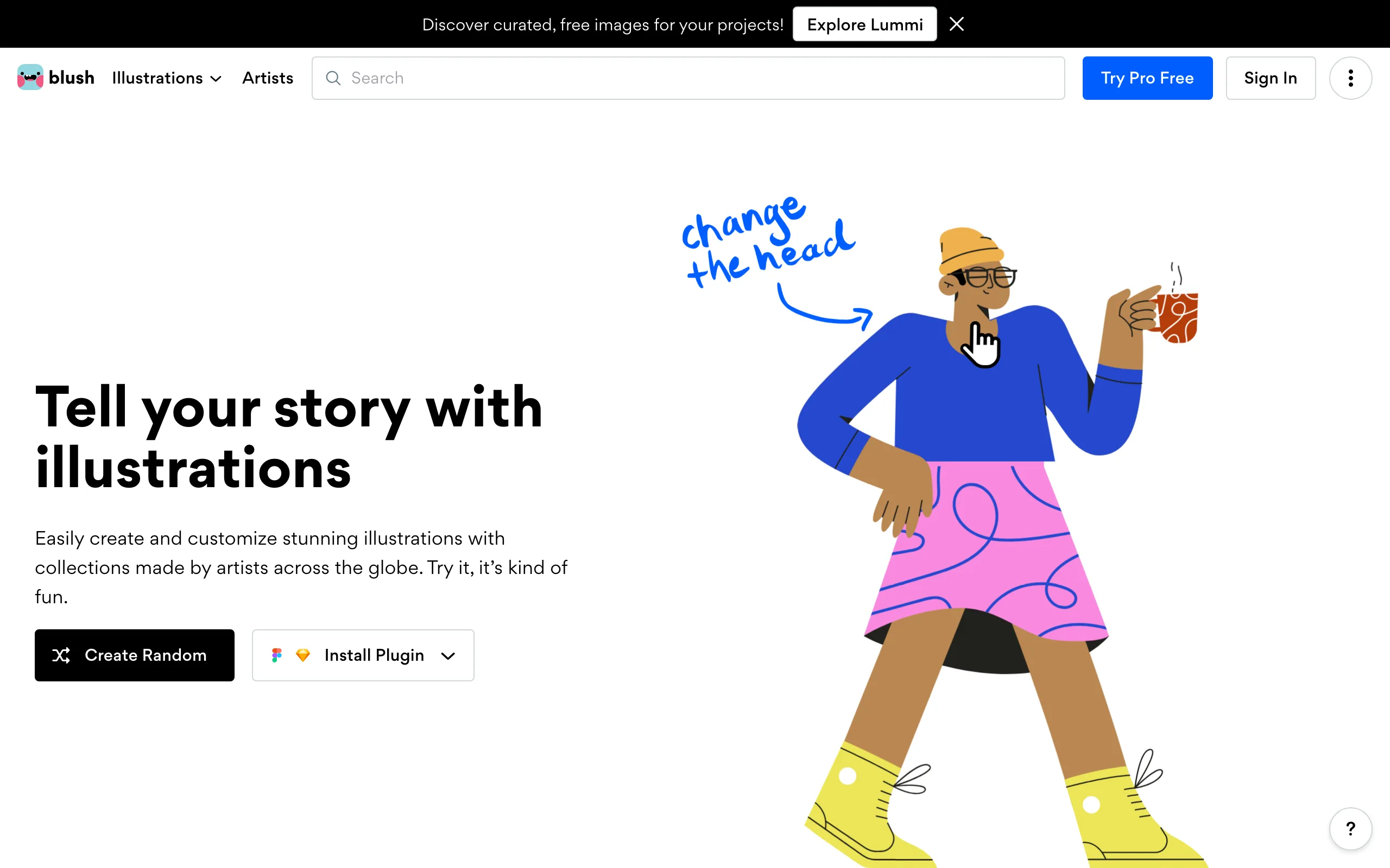Screenshot of the Blush homepage