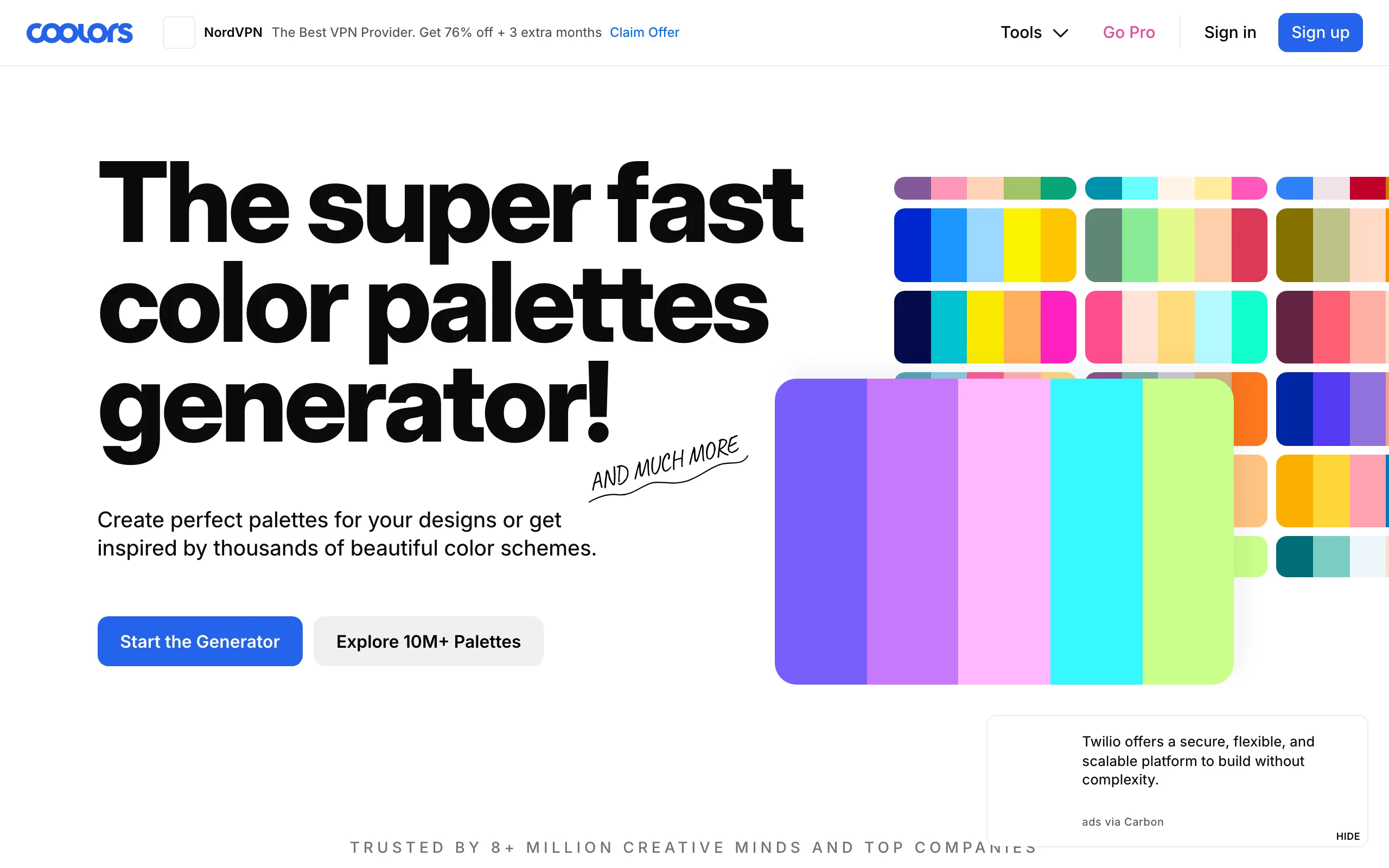 Screenshot of the Coolors homepage