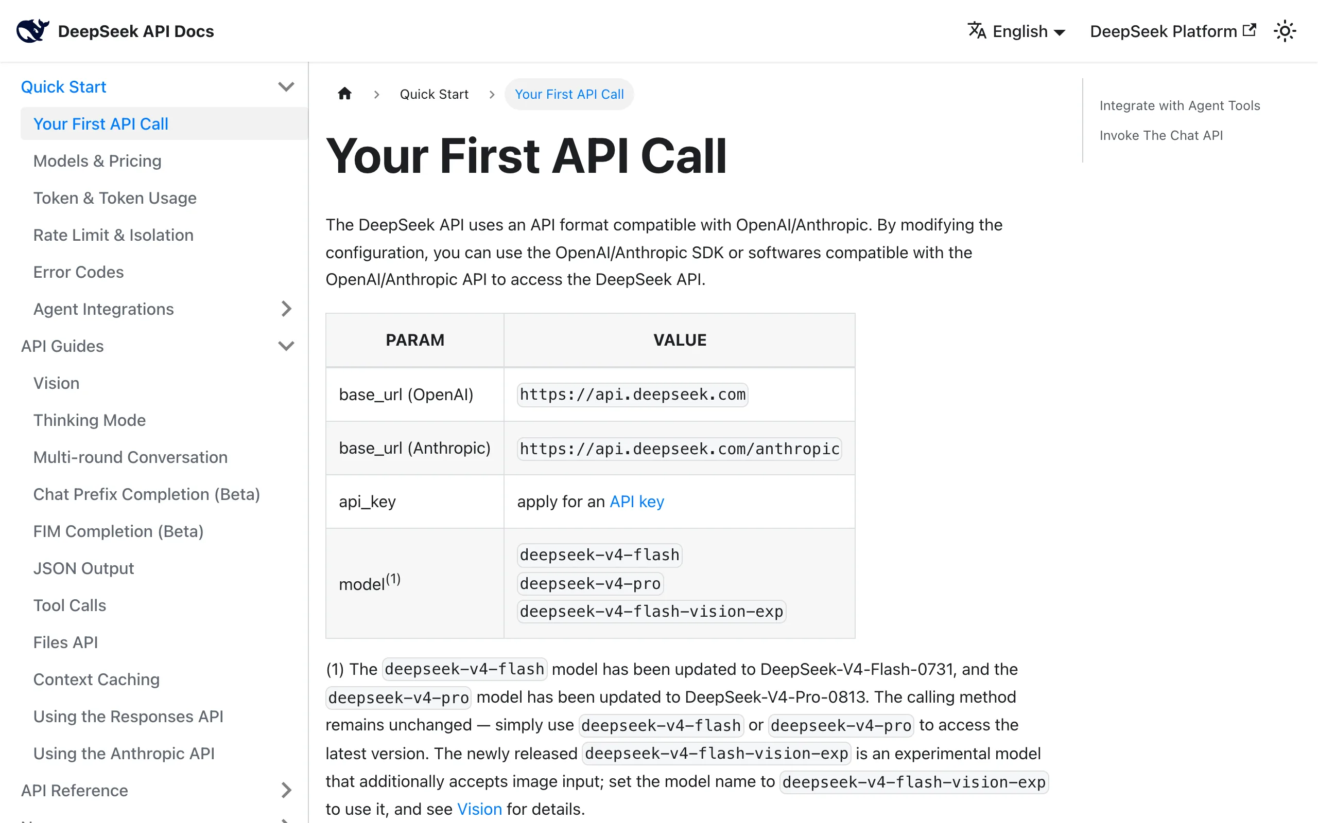 Screenshot of the DeepSeek API Docs homepage