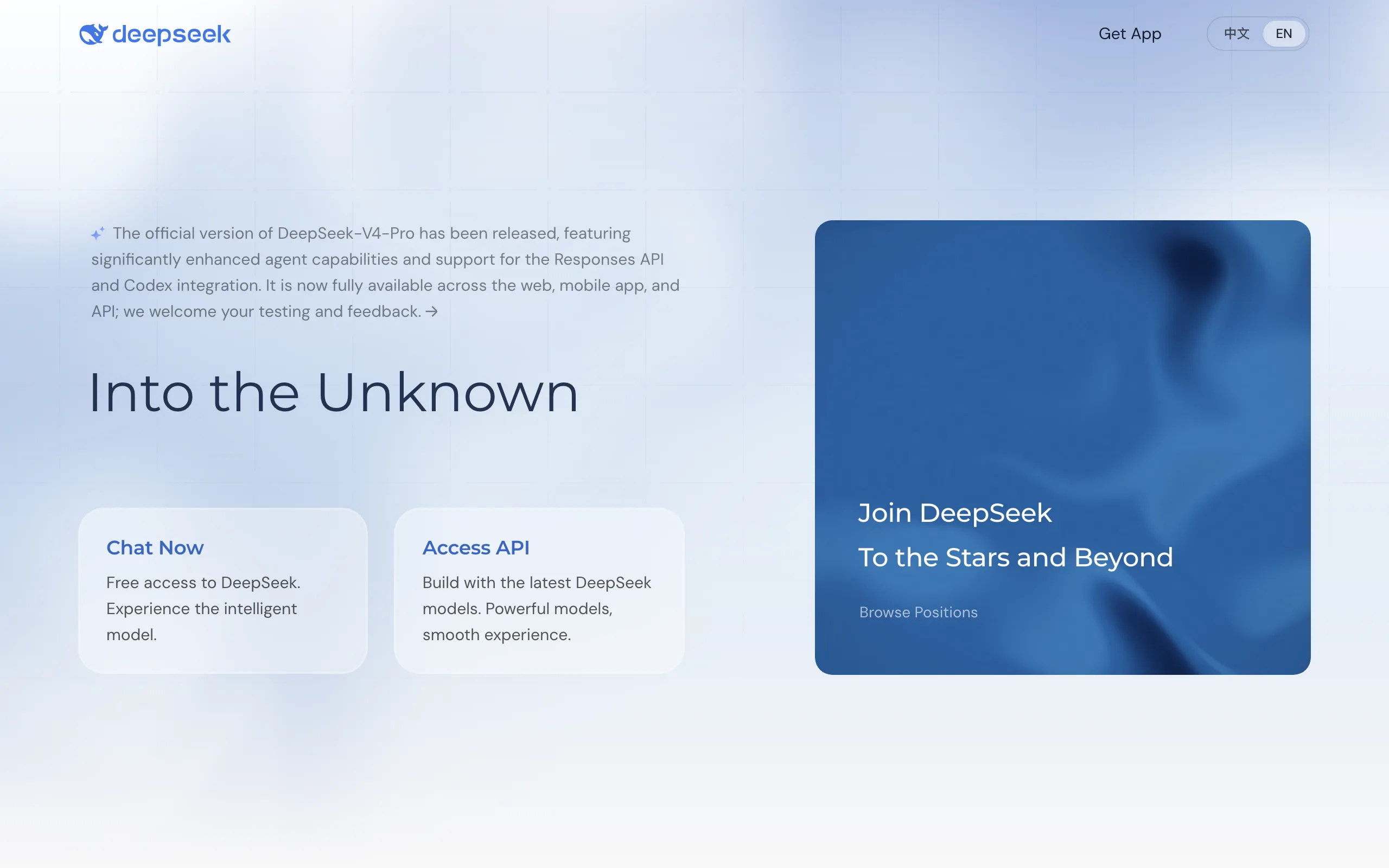Screenshot of the DeepSeek homepage
