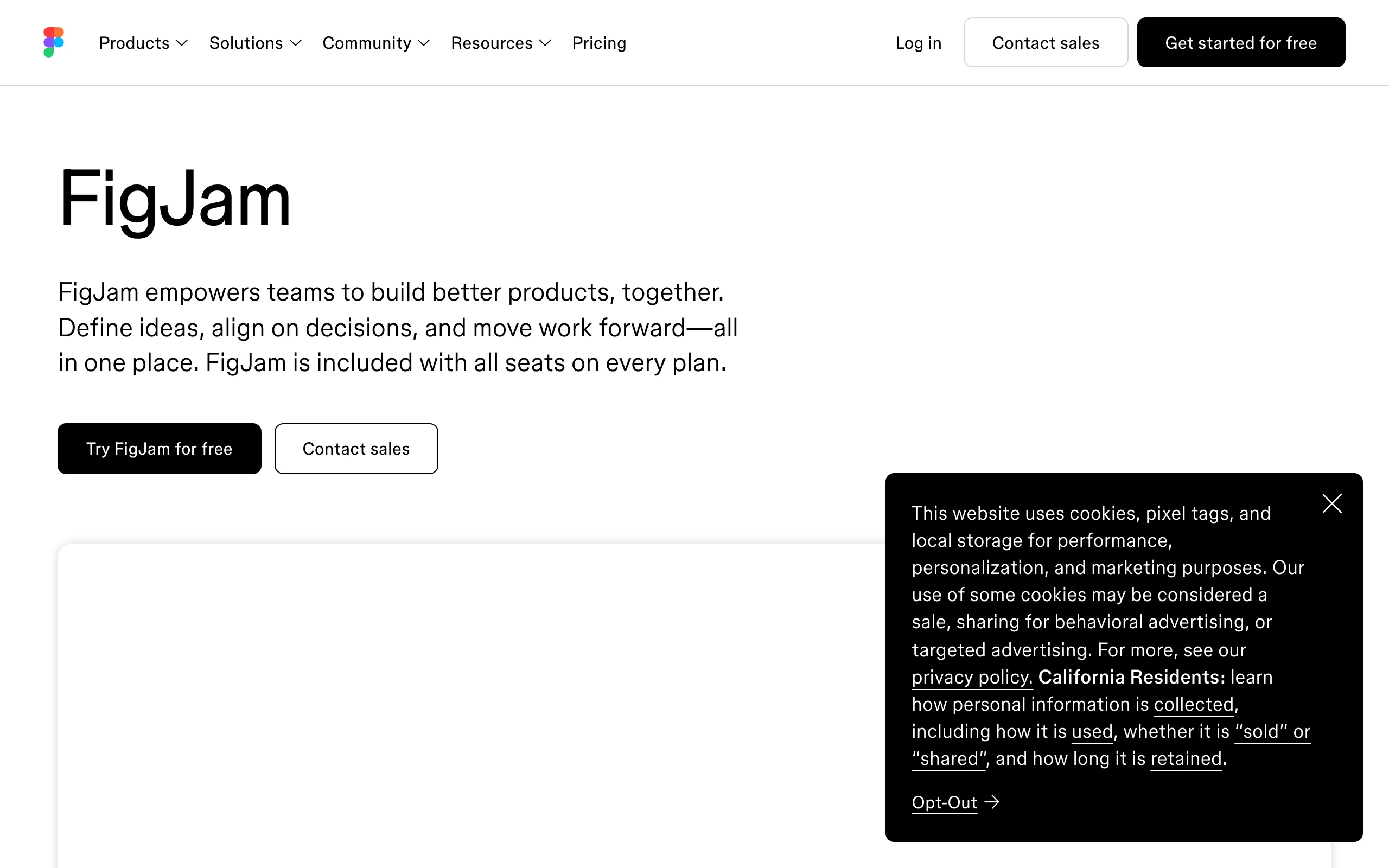 Screenshot of the FigJam homepage