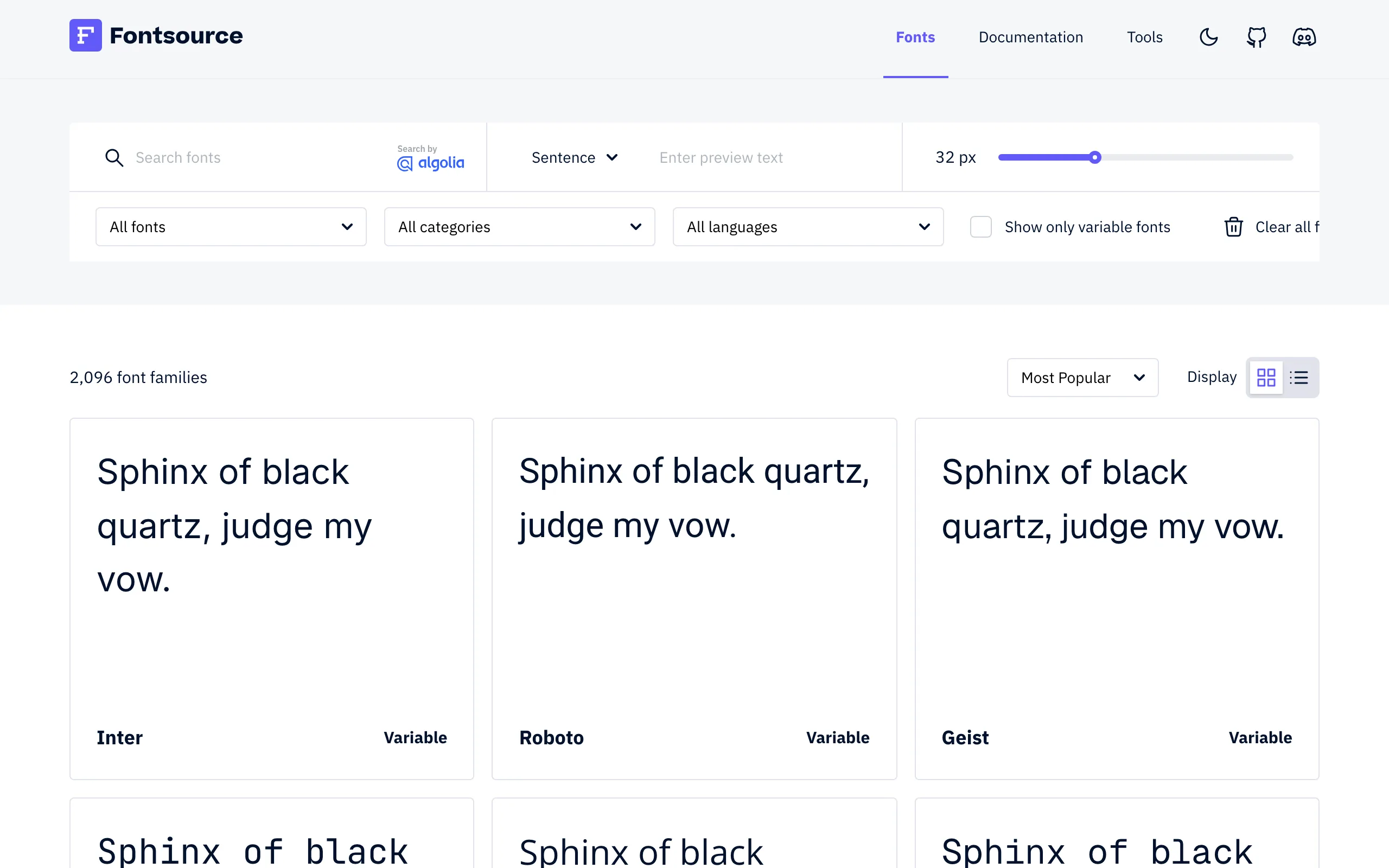 Screenshot of the Fontsource homepage
