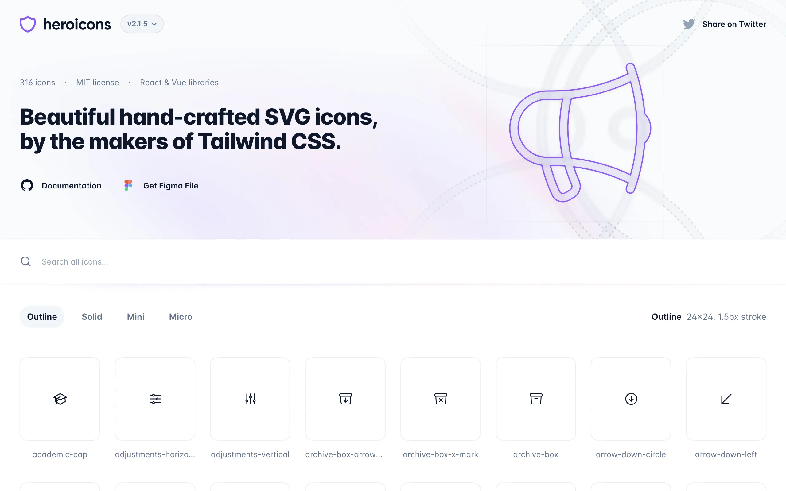Screenshot of the Heroicons homepage