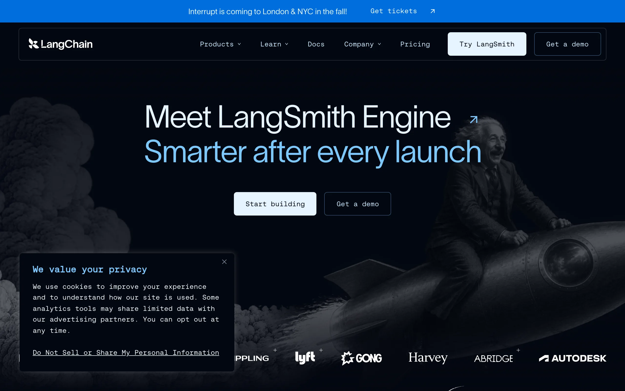 Screenshot of the LangChain homepage