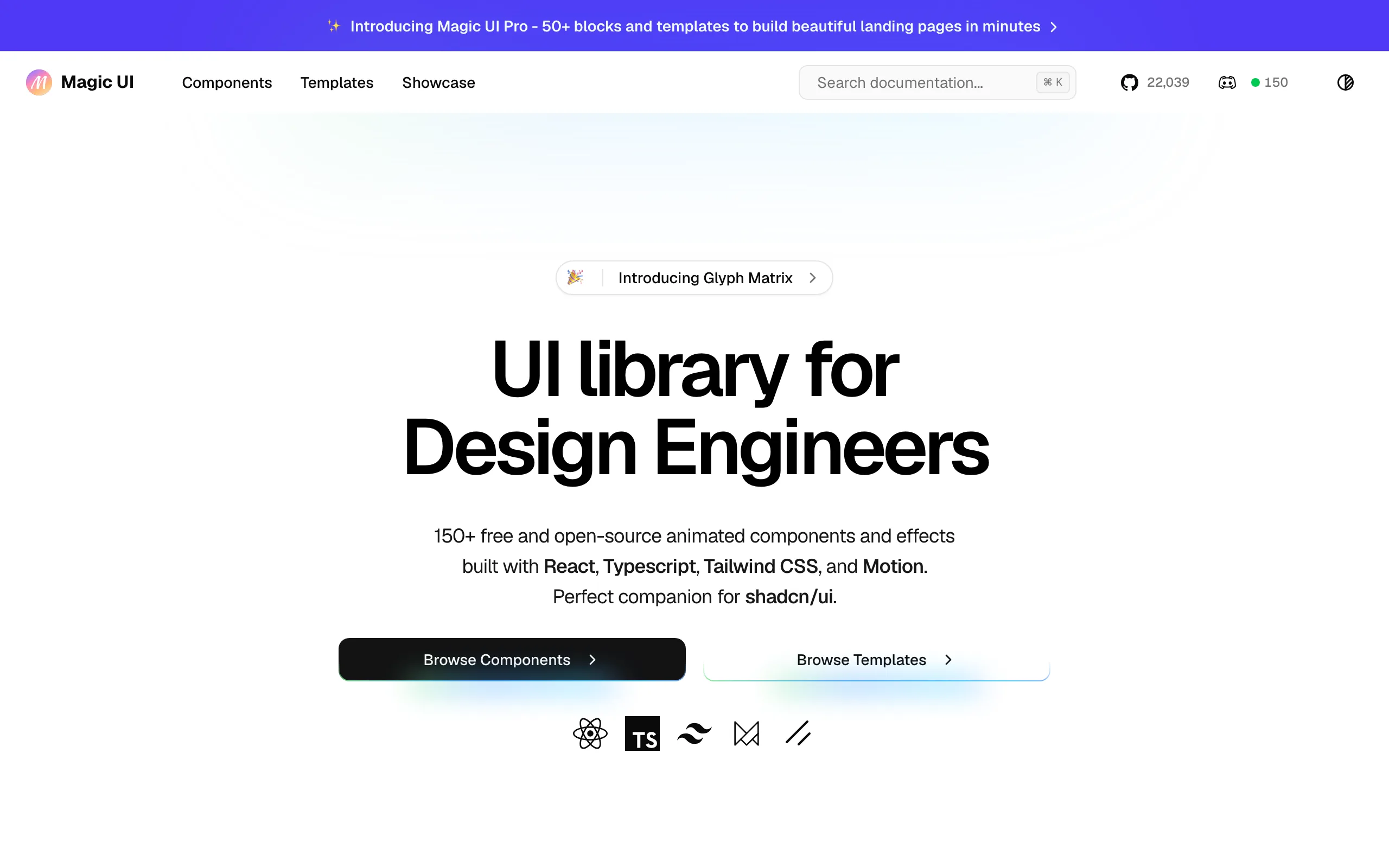 Screenshot of the Magic UI homepage