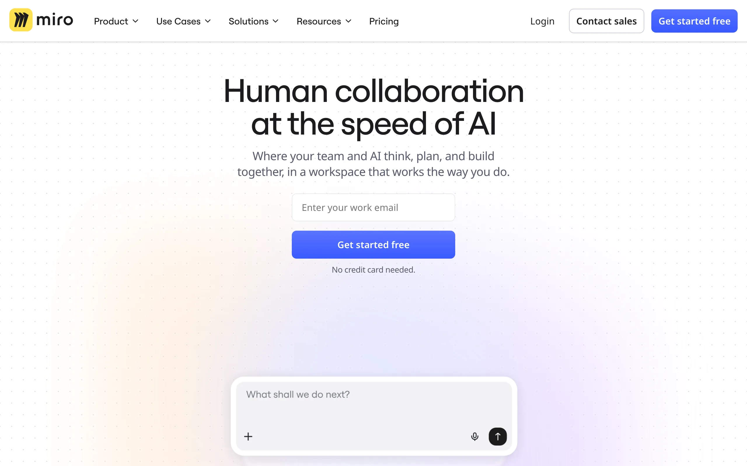 Screenshot of the Miro homepage