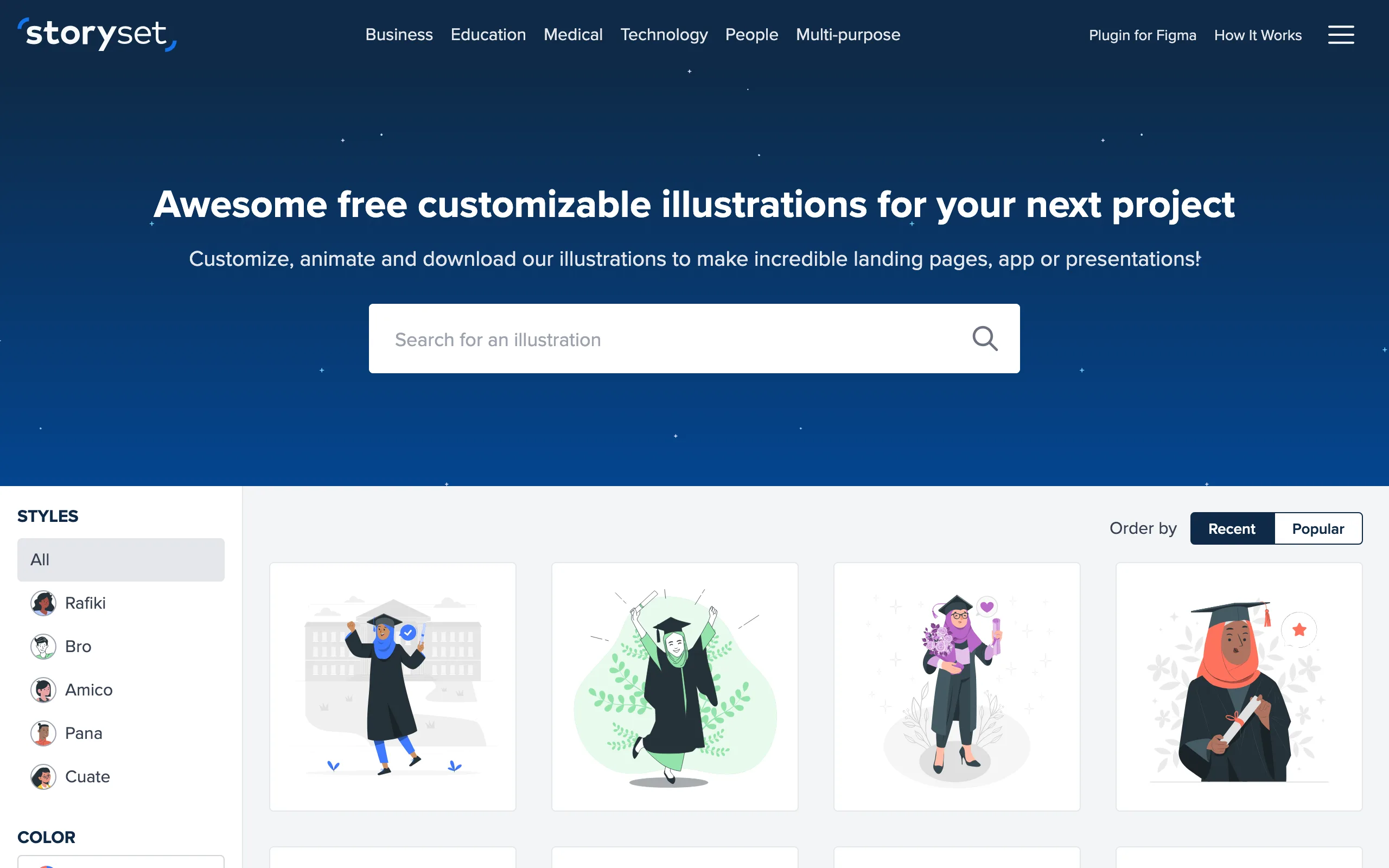 Screenshot of the Storyset homepage
