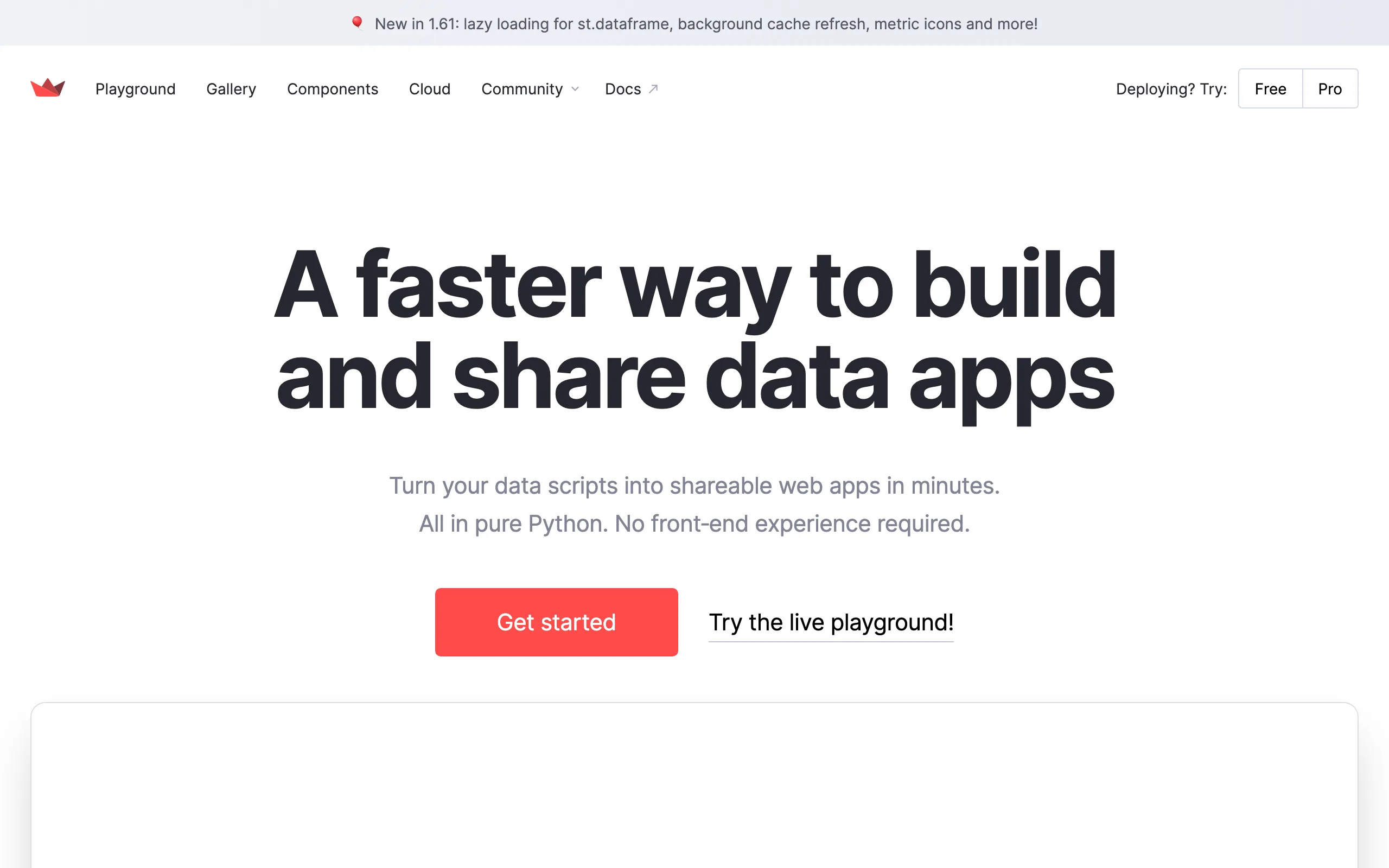 Screenshot of the Streamlit homepage