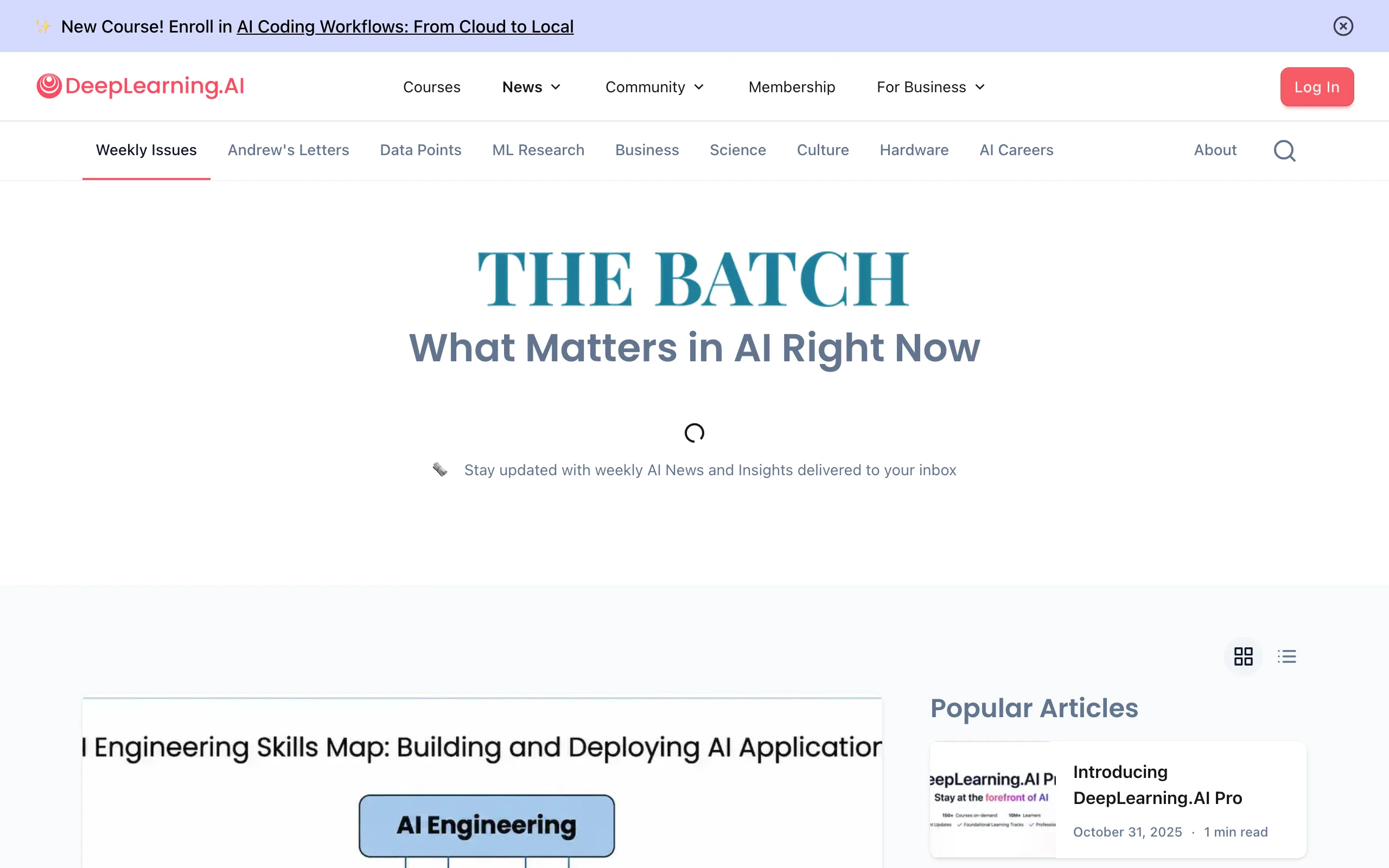 Screenshot of the The Batch homepage