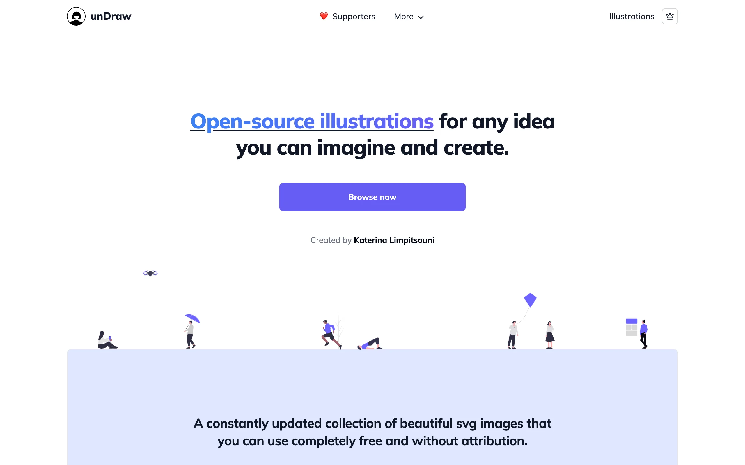 Screenshot of the Undraw homepage