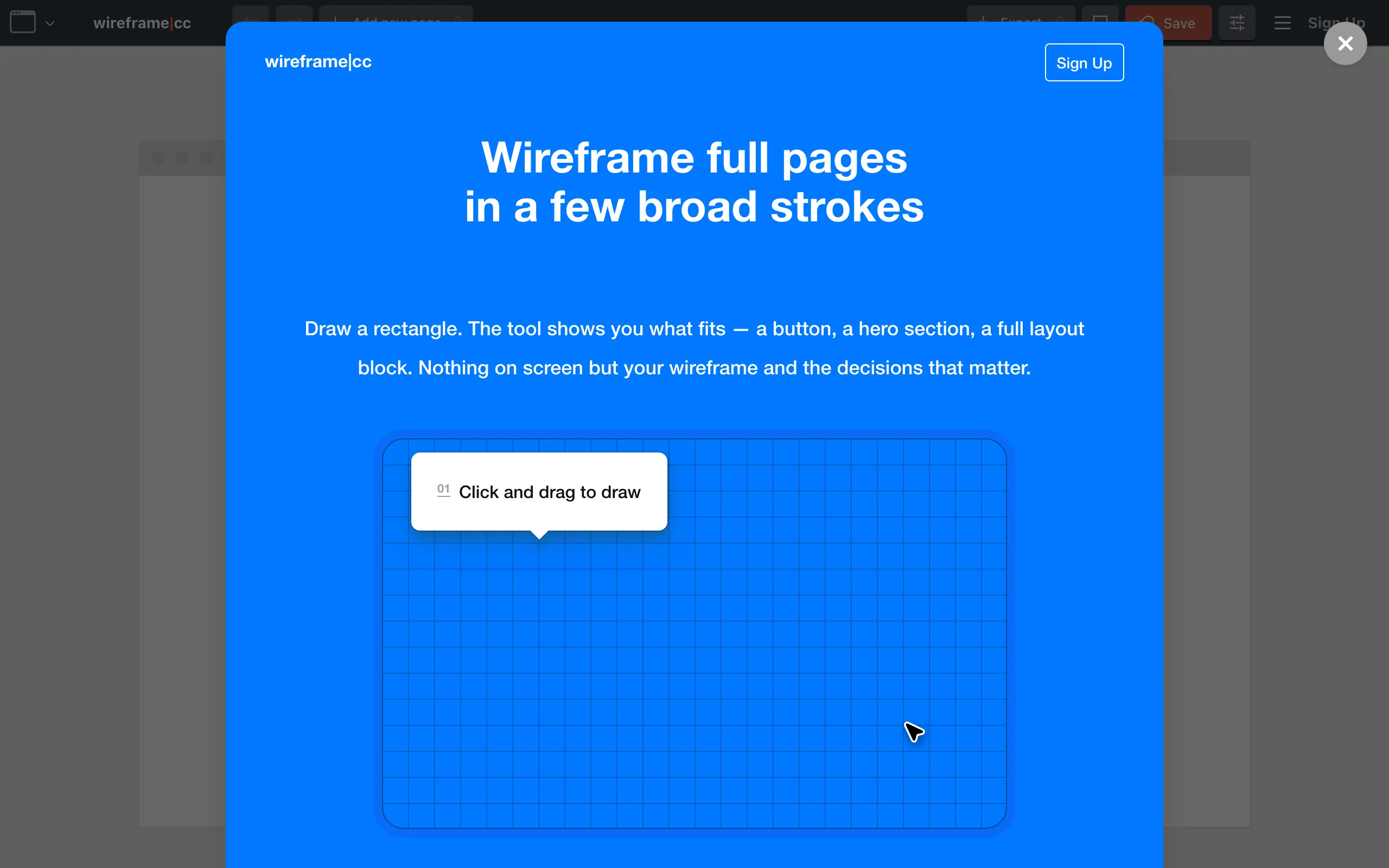 Screenshot of the Wireframe.cc homepage